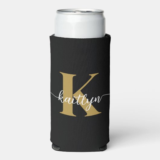 Zwart-goud-scriptmonogram Seltzer Blikjeskoeler (Seltzer Voorkant)