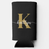 Zwart-goud-scriptmonogram Seltzer Blikjeskoeler (Achterkant)