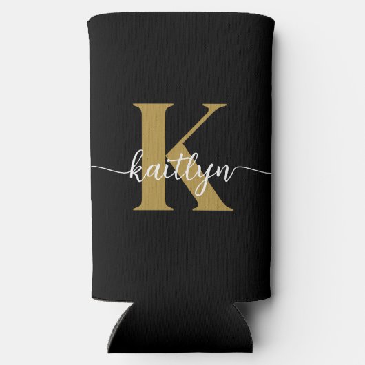 Zwart-goud-scriptmonogram Seltzer Blikjeskoeler (Achterkant)