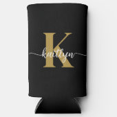 Zwart-goud-scriptmonogram Seltzer Blikjeskoeler (Voorkant)