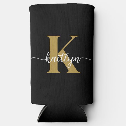 Zwart-goud-scriptmonogram Seltzer Blikjeskoeler (Voorkant)