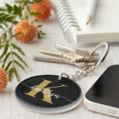 Zwart-goud-scriptmonogram Sleutelhanger (Voorkant Rechts)