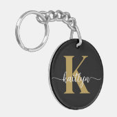 Zwart-goud-scriptmonogram Sleutelhanger (Voorkant Links)