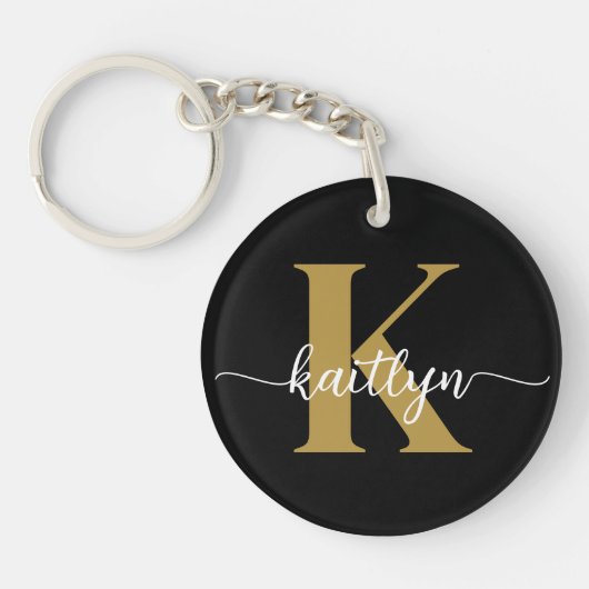 Zwart-goud-scriptmonogram Sleutelhanger (Voorkant)