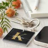 Zwart-goud-scriptmonogram Sleutelhanger (Voorkant Rechts)