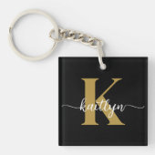 Zwart-goud-scriptmonogram Sleutelhanger (Voorkant)