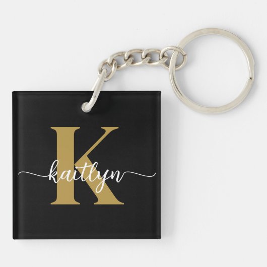 Zwart-goud-scriptmonogram Sleutelhanger (Achterkant)