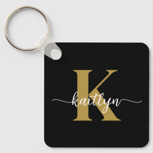 Zwart-goud-scriptmonogram Sleutelhanger