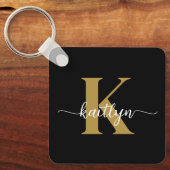 Zwart-goud-scriptmonogram Sleutelhanger (Voorkant)