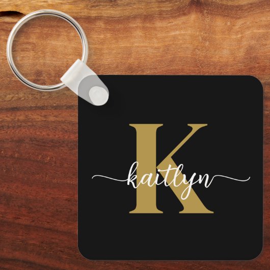 Zwart-goud-scriptmonogram Sleutelhanger (Voorkant)