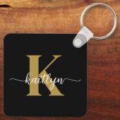 Zwart-goud-scriptmonogram Sleutelhanger (Achterkant)