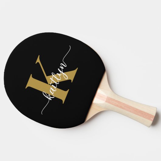 Zwart-goud-scriptmonogram Tafeltennisbatje (Zijkant)