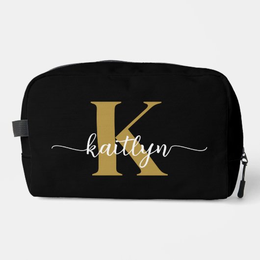 Zwart-goud-scriptmonogram Toilettasje (Voorkant)