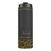 Zwart & Goud Sequin Glitter Leopard Cheetah Print Thermosbeker (Voorkant)