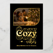 Zwart & Goud Sfeervol Retro Kerst Foto Folie Feestdagenkaart (Voorkant)