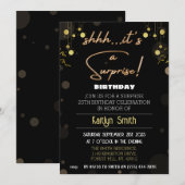 Zwart & Goud, Shhh...het is een verrassingsuitnodi Kaart (Voorkant / Achterkant)