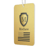 Zwart Goud Shield USA Vlag Monogram Naam Manly Luchtverfrisser (Links)