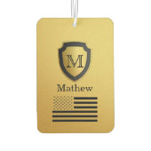 Zwart Goud Shield USA Vlag Monogram Naam Manly Luchtverfrisser (Achterkant)