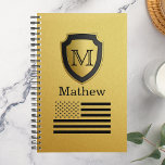 Zwart Goud Shield USA Vlag Monogram Naam Manly Planner<br><div class="desc">Voeg jouw naam en monogram toe om uw eigen product te maken.</div>