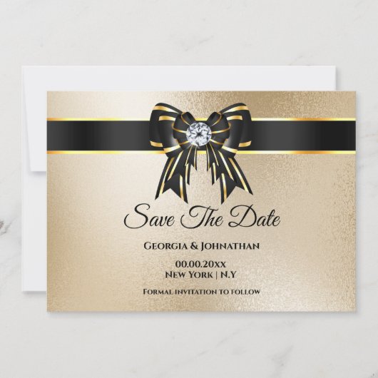 Zwart goud shimmer DIY foto elegante chique luxe Save The Date (Voorkant)