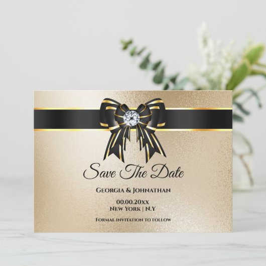 Zwart goud shimmer DIY foto elegante chique luxe Save The Date (Staand voorkant)