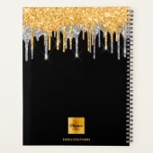 Zwart goud Silver glitter druppelt naam 2023 Planner (Achterkant)