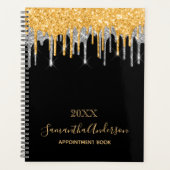 Zwart goud Silver glitter druppelt naam 2023 Planner (Voorkant)