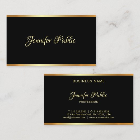 Zwart Goud Sjabloon Professioneel Typografie Scrip Visitekaartje (Voorkant / Achterkant)