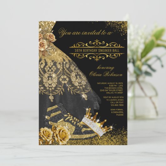 Zwart Goud Sneakers Gown Crown Sneaker Ball Kaart (Staand voorkant)