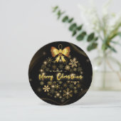 Zwart Goud sneeuw Kerstbal met sprankelend licht Feestdagenkaart (Staand voorkant)