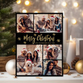 Zwart Goud Sneeuwvlok 5 Fotocollage Kerstmis Feestdagenkaart