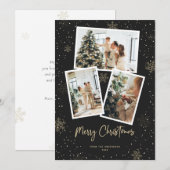 Zwart Goud Sneeuwvlok Foto Vrolijk Kerstfeest Kaar Feestdagenkaart (Voorkant / Achterkant)