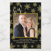 Zwart & Goud Sneeuwvlok Vreugde Foto Vakantie Mini Wijn Etiket (Enkel label)