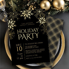 Zwart & Goud Sneeuwvlokken Glitter Plaid Vakantie  Folie Uitnodiging