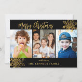 Zwart & Goud SnowFlake 3 Fotocollage Kerstmis Feestdagenkaart (Voorkant)