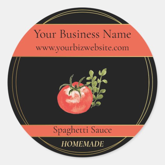 Zwart & Goud Spaghettisaus Productlabel Ronde Sticker (Voorkant)