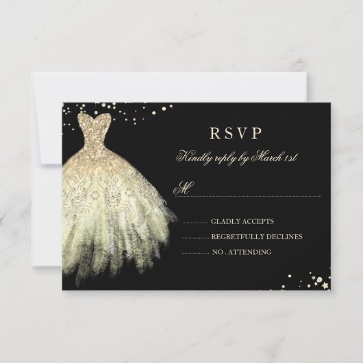Zwart Goud Sparkle Dress Quinceanera RSVP (Voorkant)