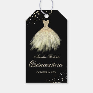 Zwart Goud Sparkle Jurk Quinceanera Labels Cadeaulabel
