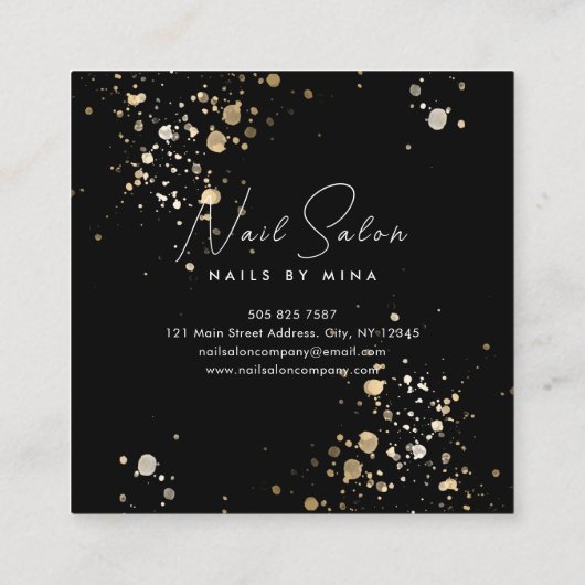 Zwart Goud Specks Hand Nail Salon Vierkante Visitekaartje (Achterkant)