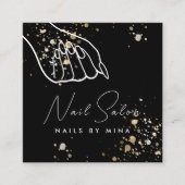 Zwart Goud Specks Hand Nail Salon Vierkante Visitekaartje (Voorkant)