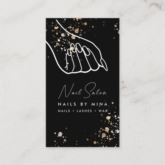 Zwart Goud Specks Hand Nail Salon Visitekaartje (Voorkant)