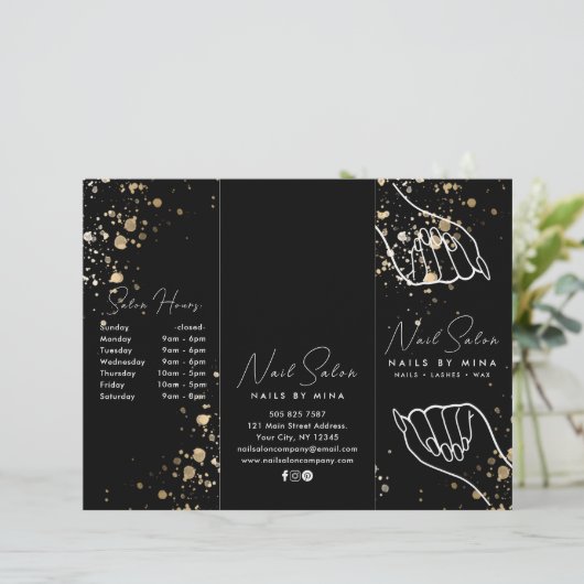 Zwart Goud Specks Nail Salon Prijs Lijst Brochure (Staand voorkant)