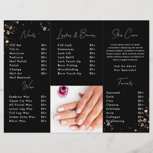 Zwart Goud Specks Nail Salon Prijs Lijst Brochure (Achterkant)