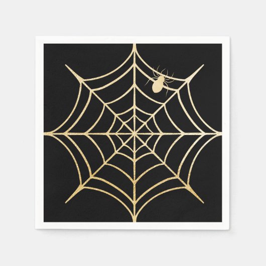 Zwart & Goud Spooky Halloween Spiderweb & Spider Servet (Voorkant)
