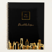 Zwart goud stad skyline business logo onroerend go planner
