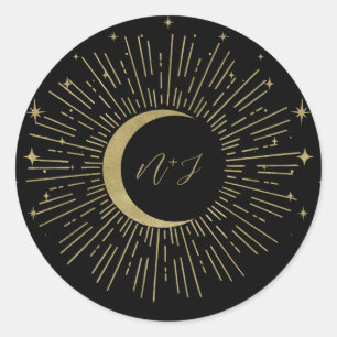 Zwart & Goud Sterren Hemelse Zonne-uitbarsting Maa Ronde Sticker