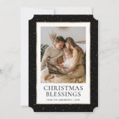 Zwart Goud Sterren Kerstzegeningen Foto Feestdagenkaart (Voorkant)