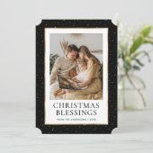 Zwart Goud Sterren Kerstzegeningen Foto Feestdagenkaart (Staand voorkant)