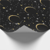 Zwart Goud Sterren Maan Magic Verjaardagsfeest Cadeaupapier (Hoek)