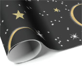 Zwart Goud Sterren Maan Magic Verjaardagsfeest Cadeaupapier (Rol Hoek)